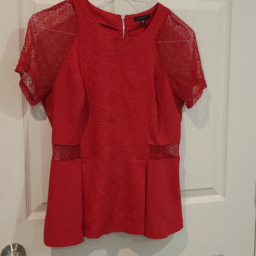 Dynamite red lace and peplum top with zip
